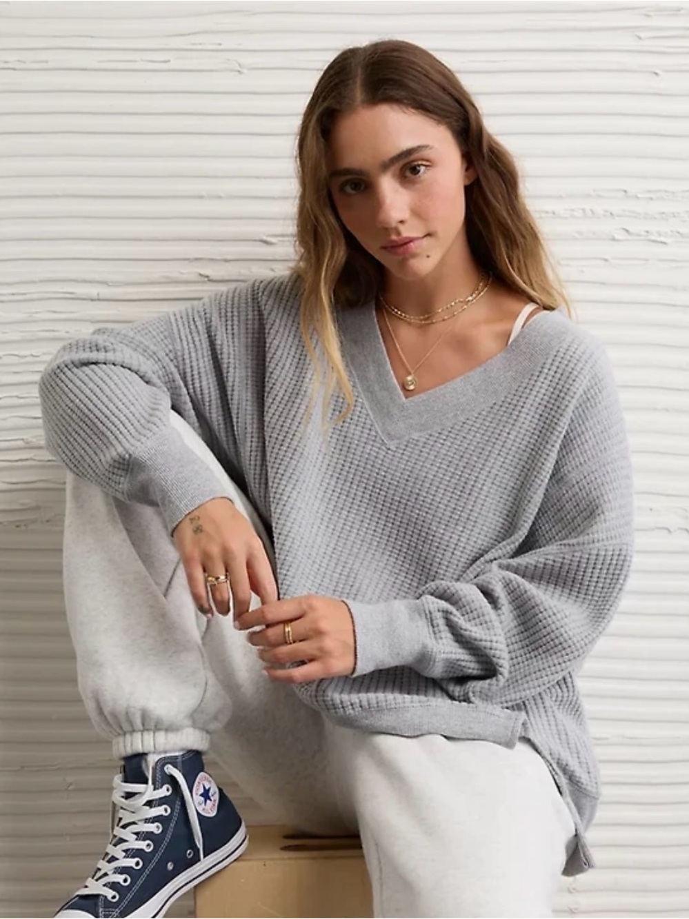American Eagle Oversized Waffle Knit Sweater